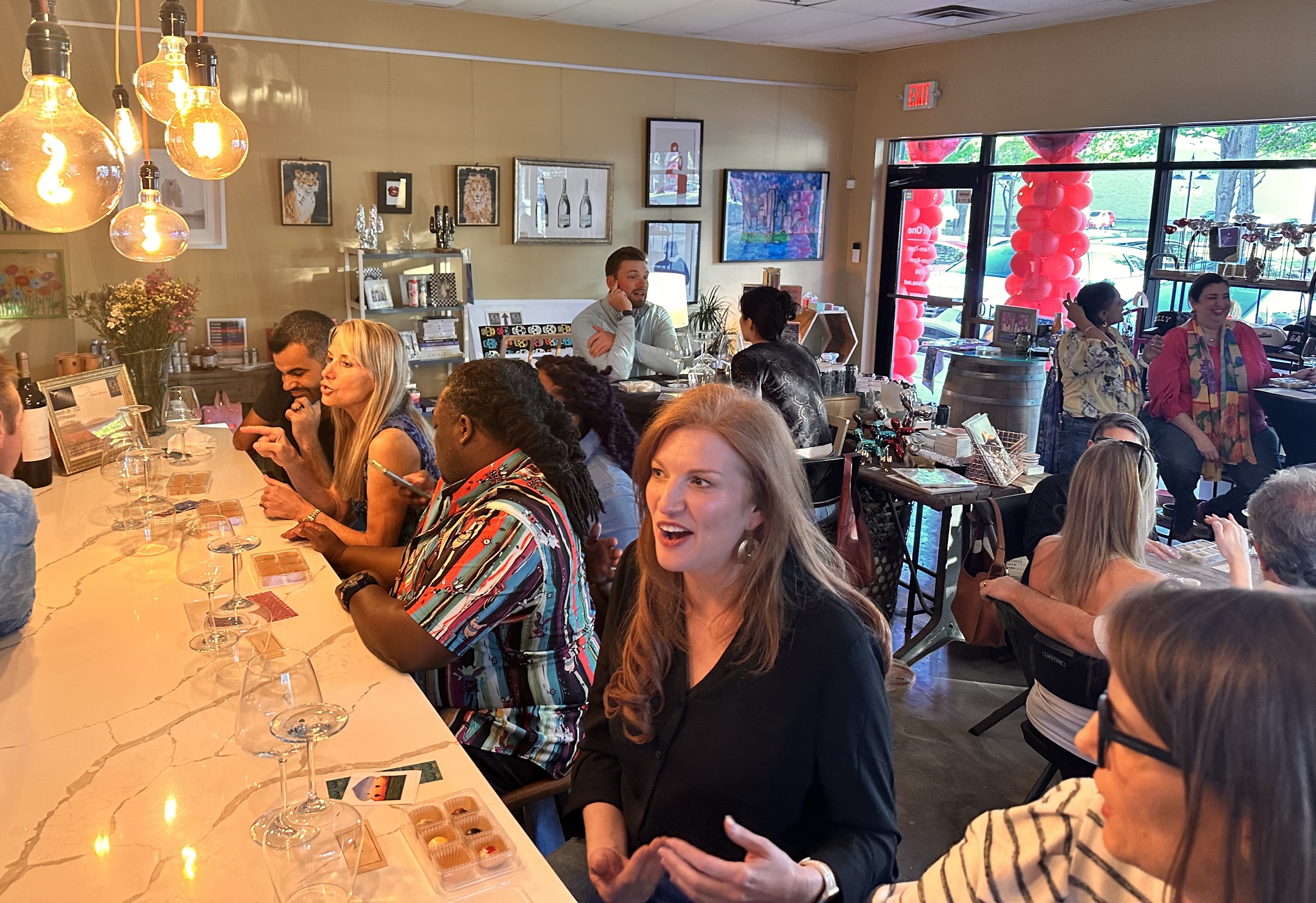 A wine tasting in full swing